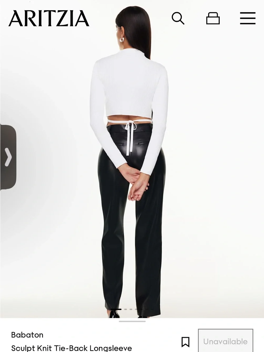 Aritzia/Babaton Ladies White Ribbed Sculpt Knit Tie Back Sweater-XS